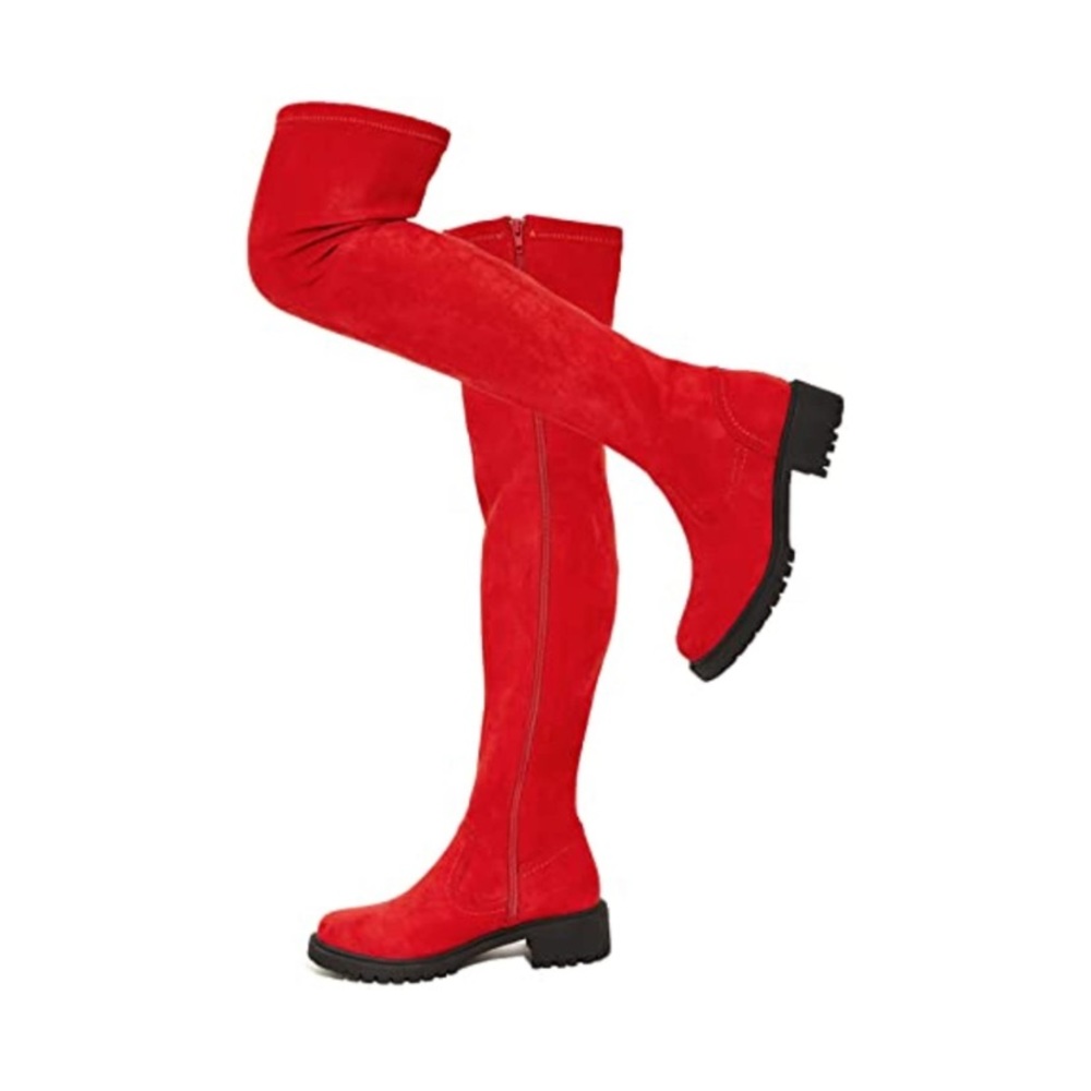 Suede Over The Knee Boots Round Toe Side Zipper Flat Booties Thigh High Boots